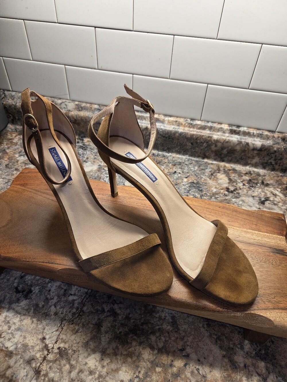 Stuart Weitzman Nudistsong Suede Ankle Strap Sandals Heels Womens Sz 10.5 Brown